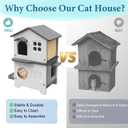 Cat House Outdoor Weatherpoof Plastic Cats Houses with Elevated Cat Bowls, Cat Scratch Pads and Escape Door, 2-Story Indoor Waterproof Feral/Pet Cat Shelter Outside for Multiple Cats, Grey