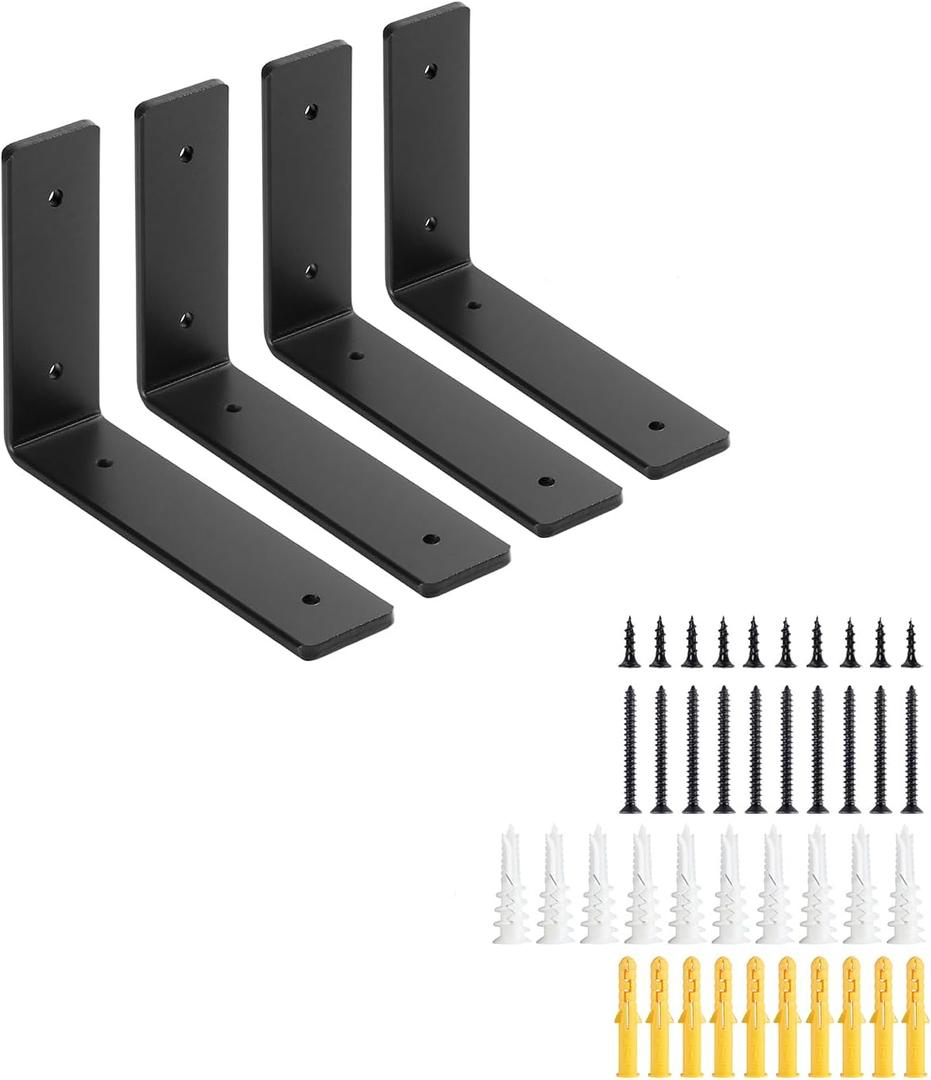 6 Inch Heavy Duty Floating Shelf Brackets 4 Pack, Extra Thick 0.2" Steel Industrial Wall Shelf Brackets, 160 lbs Capacity Black Metal Shelf Support for Small Wall Storage, Floating Wood Shelves