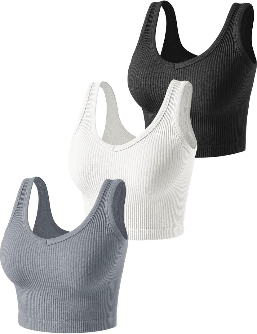3 Pieces Womens Tank Tops Cute Sexy Going Out Ribbed Summer Tops Black White Crop Tops for Women (Large)