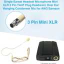 10 Pack Headset Headworn Microphone Single Ear Headset Mic Mini XLR 3Pin TA3F Plug Hands Free Mic for AKG Samson with 1.5m Cable Windscreen,Work for Singing,Lecture,Stage