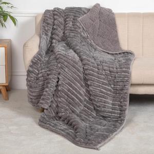 Sherpa Fleece Weighted Blanket for Adults Queen Size 15lbs, Soft Cozy Flannel Heavy Throw Blanket for Relax and Deep Sleep, 3D Ribbed Warm Fleece Weighted Blankets for Couch and Bed, 60" x 80" (Grey)