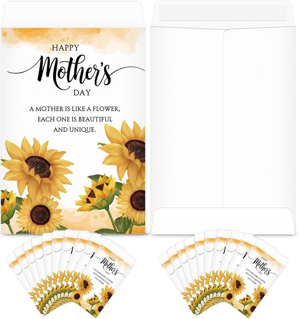 AmazingSpark 50 Pcs Mother's Day Seed Packets Self-Adhesive Flower Seed Envelopes Party Favors & Church Gifts for Mom DIY Empty Floral Mini Organizers, No Seeds (Sunflower)