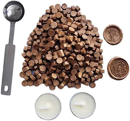 Pack of 4, Sealing Wax Beads, YOSENLING 350 Pcs Bronze Wax Seal Beads with 2 Pcs White Candles and 1 Pcs Wax Melting Spoon, Great for Wedding Invitations, Wine Packages, Cards Envelopes, Gift Wrapping