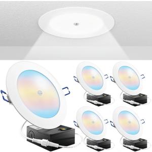 Sunco Motion Sensor Recessed Light 6 Inch LED, Slim Downlight with Junction Box, 1000 Lumens, Selectable CCT 2700K/ 3000K/ 4000K/ 5000K/ 6000K, 14W UL/ ETL 4 Pack