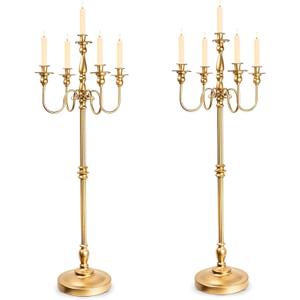 Gold Candelabra for Wedding Event Decor, 50'' Tall Floor Candle Holders, 2 Pcs Metal 5 Arm Centerpiece Decorations for 5 Candlesticks Party Wedding Aisle Home Decor