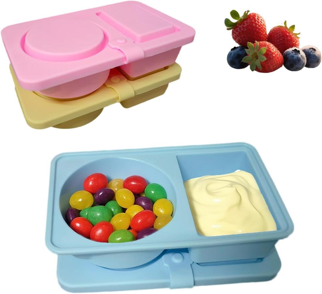 3Pack Reusable Silicone Snack Containers with Lids for Kids & Adults Double Compartment Silicone Snack Container Mini Snackle Boxs for Lunch Picnic Office Travel Spring Trip