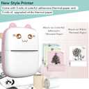 Mini Printer Portable, Inkless Sticker printer with 8 Rolls Paper, Bluetooth Wireless mini thermal printer Compatible with iOS + Android for Journal, Memo, Photo, Print Pod Gifts for Girls Kids (Pink)