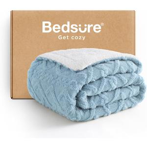 Bedsure Sherpa Fleece Blanket Twin Size for Bed - Fuzzy Soft Cozy Cable Throw for Couch, Thick Warm Blankets for Winter, Blue, 60x80 Inches (Twin (60" x 80"), 05 - Blue)