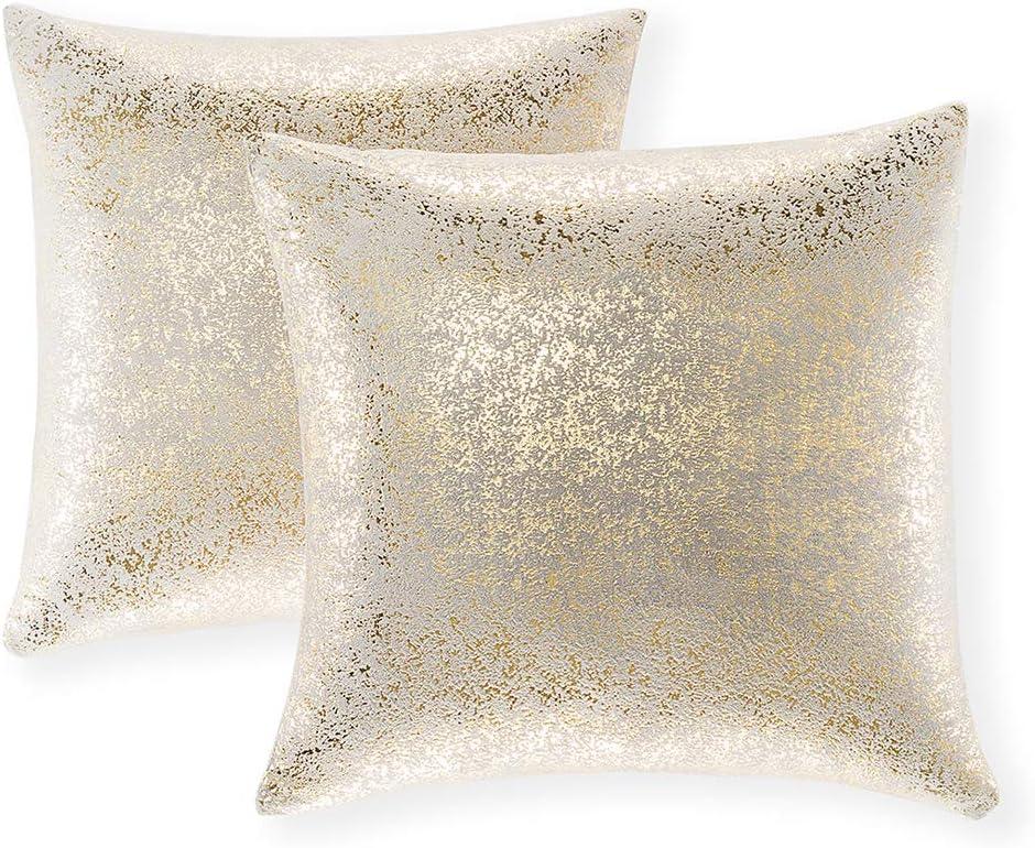 Set of 2 Throw Pillow Covers, Cushion Cases, Decorative Square Pillow Case Slipover Pillowslip for Home Sofa Couch Chair Back Seat Bedroom Car, Invisible Zipper, 22 x22 Inch (Bronzing- Light Gray)