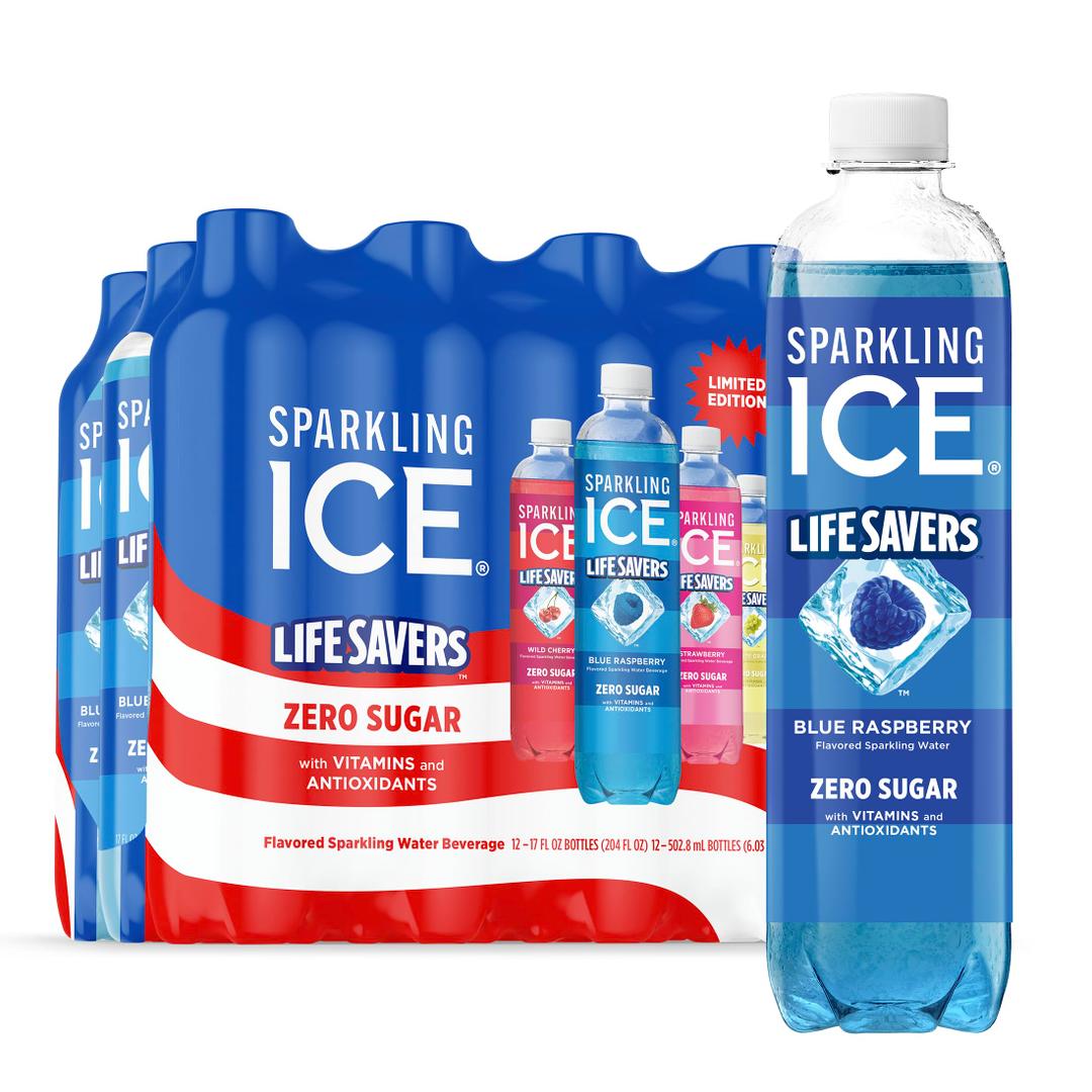 Sparkling Ice® LIFE SAVERS™ Red, White and Blue Variety pack, Zero Sugar Flavored Sparkling Water, with Vitamins and Antioxidants, Low Calorie Beverage, 17 fl oz Bottles (Pack of 12) Exp. 01/02/2027