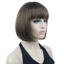 Lydell 8" Straight Short Bob Wigs Heat Resistant Synthetic Hair Flat Bangs Cute Central Dot Skin (10 Medium Golden Brown)
