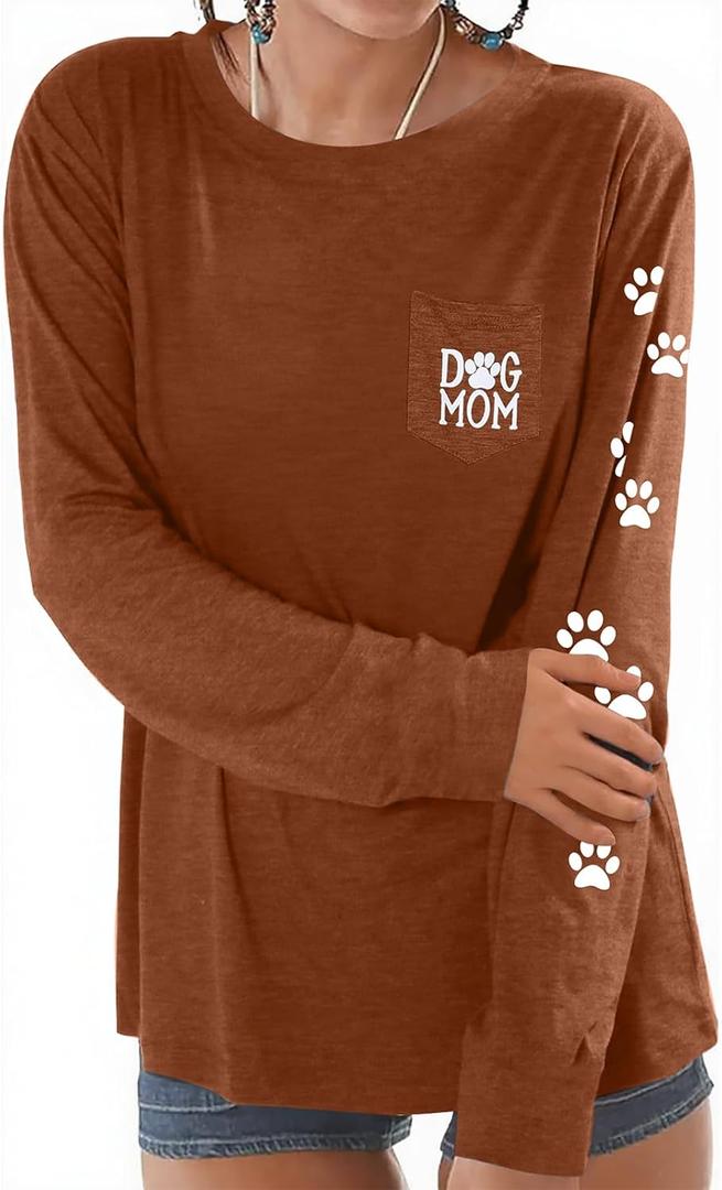Women Dog Paw Shirt Paw Print Shirts Patch Pocket Casual Long Sleeve Shirt (XXL)