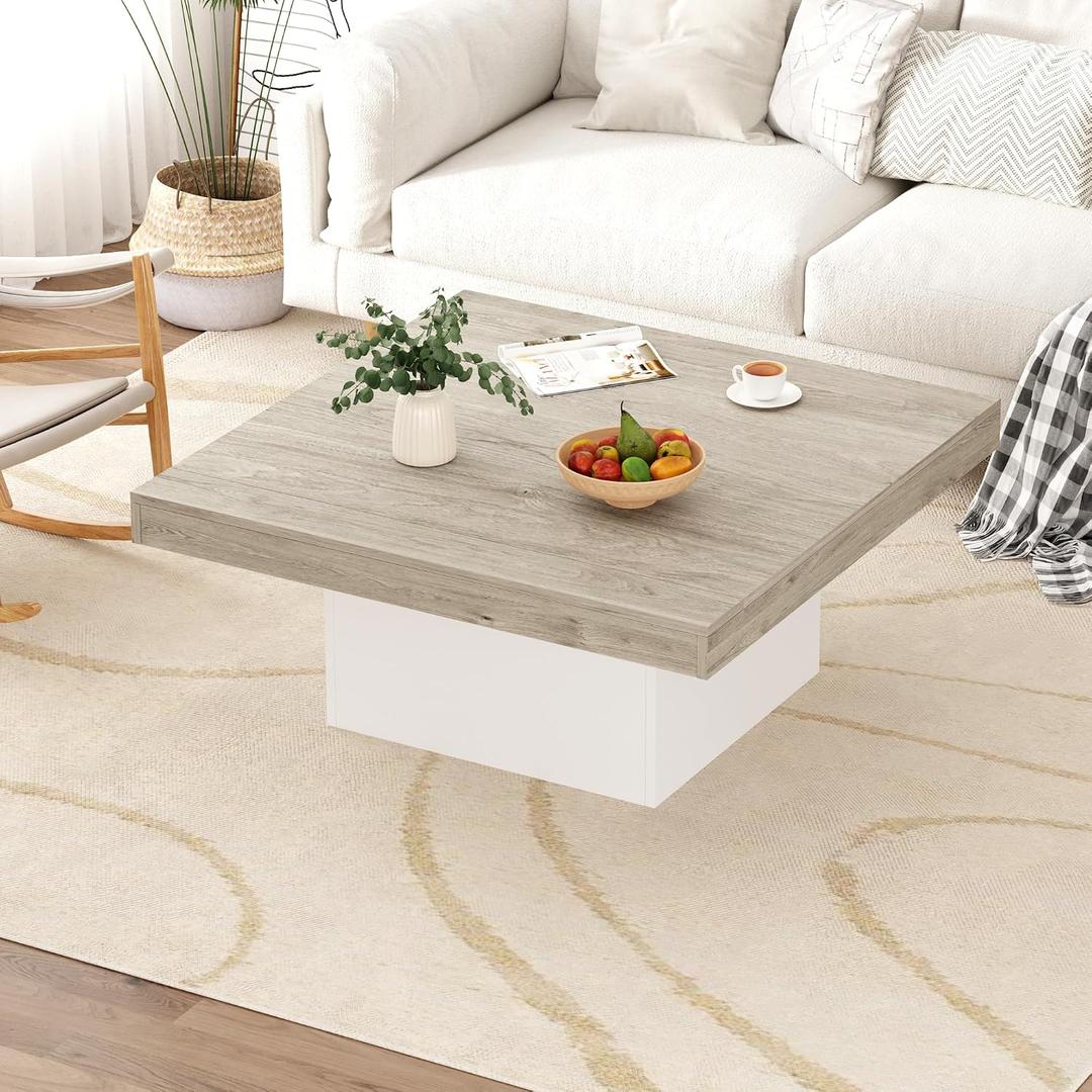 Square Coffee Table, 35 Inch LED Living Room Tables, Modern Coffee Tables with Plug-in 16-Color LED Lights, Cocktail Table for Home Office, Apartment, Reading Room, Easy Assembly