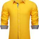 DiBanGu Mens Stretch Dress Shirt Long Sleeve Button Down Shirt Cotton Business Casual Shirts with Inner Contrast Wedding Prom (Yellow, XXXL)