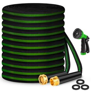 Garden Hose 100ft, Non-Expanding Water Hose, 8 Function Nozzle, Flexible Ultra-Light, Anti-Kink, Wear-Resistant, Portable, Easy Storage, Hose with 3/4 for Outdoor, Garden, Yard and Lawn, Black Green