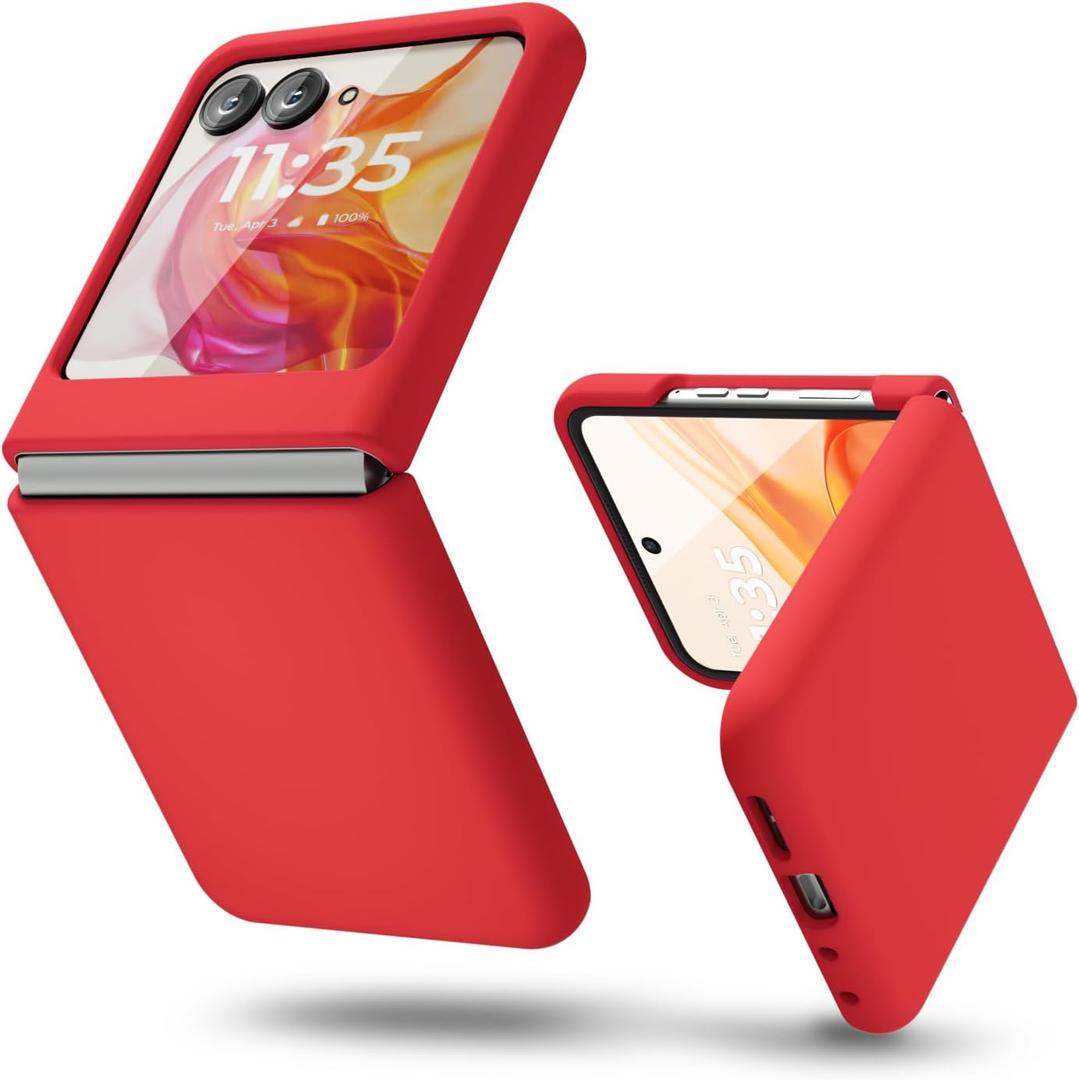 oakxco for Motorola Moto Razr 2024/2025 Phone Case Liquid Silicone, Cute Thin Slim Grip Soft Rubber Gel for Women Men, Smooth Matte TPU Plain Solid Color Girly Simple Case with Camera Cover, Red