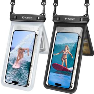 Double Space Waterproof Phone Pouch, 2 Pack Waterproof Phone Case with Lanyard for iPhone 16 15 Pro Max Galaxy S23 Pixel 7a up to 8.5, Cellphone Dry Bag for Beach Vacation Travel Cruise Essentials (Black+Clear)