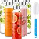 Glass Juice Bottles with Lids Set of 6, 17 oz Reusable Glass Water Bottles with Stainless Steel Caps, BPA Free,Leak Proof,Dishwasher Safe,for Refrigerator, Juicing, Iced Coffee, Cold Brew