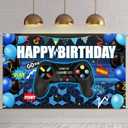 Blulu Video Game Happy Birthday Backdrop Game on Birthday Banner Level up Gaming Theme Party Background Photo Props for Party Wall Decorations Supplies(Blue)