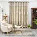 Amidoudou 1 Pair European Double Layer Curtains with Valances for Living Room Bedroom Luxury 3D Flower Embroidered Curtains (Gold,52x90 Inch)