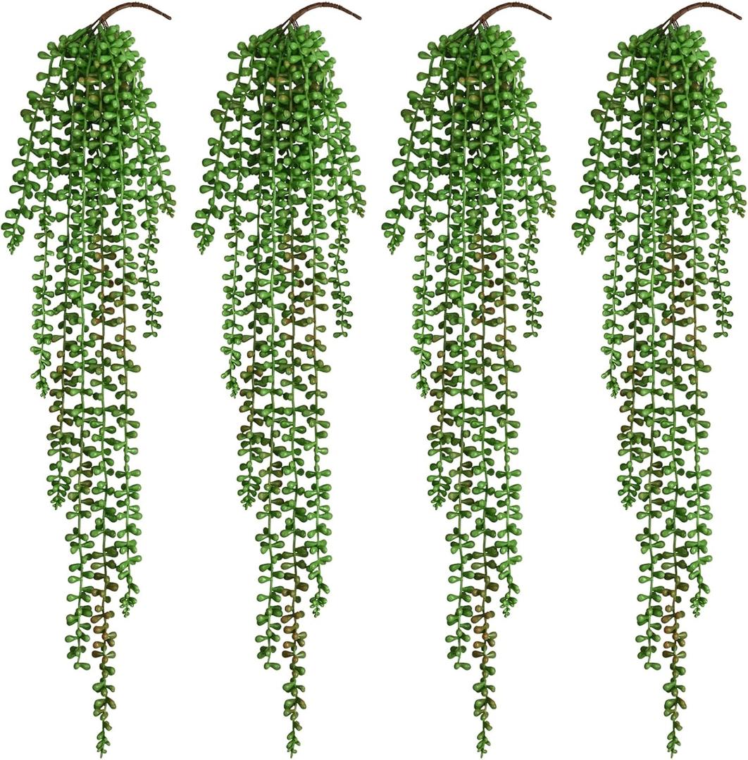 4Pcs Artificial Hanging Plants, Fake Vines Fake Hanging Plants for Outdoors UV Resistant Ivy Artificial Plants Outdoor Faux Plants Indoor Bedroom Living Room Boho Wall Porch Shelf Decor