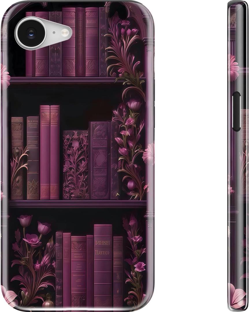 DEENAKIN for iPhone 16e Case Cute,Aesthetic Amethyst Ripple Bookshelf Floral Accents,Compatible with Magsafe,Trendy Wildflower Unique Retro Western Slim Silicone Phone Cover for Women Girls