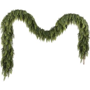 N&T NIETING 9ft Christmas Cedar Garland with Realistic Soft Thickness Pine, Artificial Green Faux Cedar Pine Garland for Fireplace Mantle Fireplace Indoor Outdoor Holiday Party Home Decoration