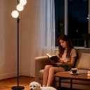 Lightdot 64IN Dimmable (Brightness Adjustable) Globe Floor Lamp, Black Standing Lamps with 4PCS 3000K Bulbs Included, Mid Century Modern Floor Lamp for Living Room/Sofa Beside/Corner Decor