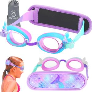 Vvinca Kids Swim Goggles with Fabric Strap No Tangle Pain-Free, Anti-Fog Swimming Pool Goggle No Leak for Toddlers Girls Boys (Mermaid)