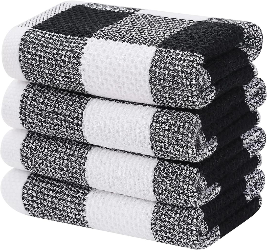 Homaxy 100% Cotton Waffle Weave Check Plaid Kitchen Towels, 13 x 28 Inches, Super Soft and Absorbent Dish Towels for Drying Dishes, 4-Pack, White & Black Homaxy 100% Cotton Waffle Weave Check Plaid Kitchen Towels, 13 x 28 Inches, Super Soft and Absorbent Dish Towels for Drying Dishes, 4-Pack, White & Black