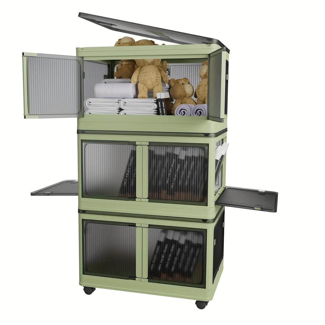 Plastic Storage Bins Organizer, Stackable Storage Containers with Buckled Lids and Handle, Collapsible Organization and Storage for Bedroom Living Room Kitchen, Green, XXL,102QT(25.5Gal-3Pack)