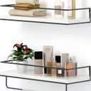 Shario White Floating Shelves - Set of 2, Wall Mounted Hanging Shelves with Black Towel Rack, Decorative Storage Shelves for Bathroom, Kitchen, Living Room & Bedroom (Modern White, 15.7 Inches)