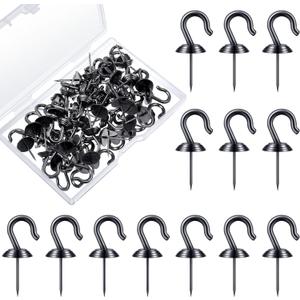 Hotop 60 Pieces Push Pin Wall Hooks Metal Thumb Tack Hangers Iron Alloy Nail Decorative Picture Hooks for 20 Lbs Home Office School Party Supply (Black)