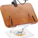 Book Stand for Reading with 360 Rotating Base, Adjustable Book Holder Cookbook Stand for Desk with Book Light, Foldable Desktop Stand for Textbook, Recipe, Sheet Music, Laptop (Medium)