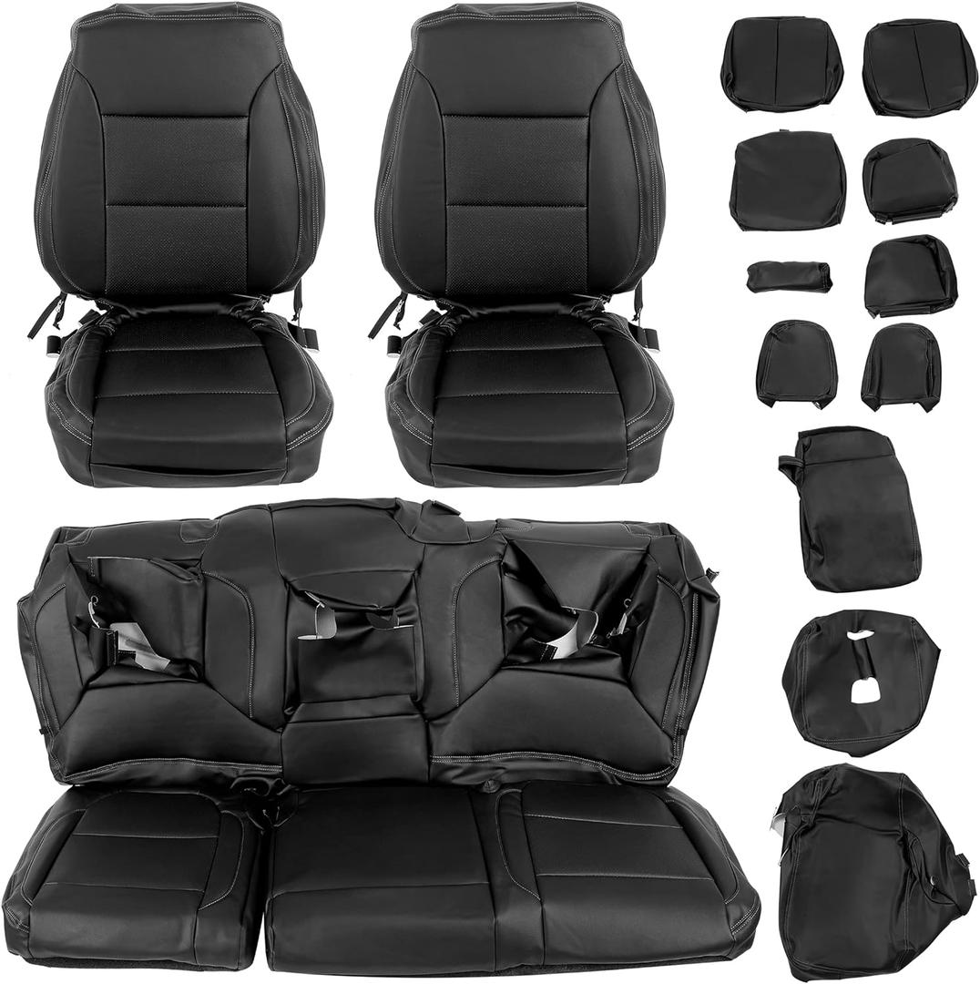 KUAFU Seat Covers Compatible with 2019-2023 Chevy Chevrolet Silverado GMC Sierra Crew Cab Black LT WT RST New Body Style Artificial Leather