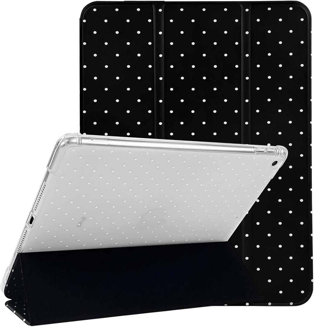 Lovmooful Compatible for iPad 9/8/7 (10.2-Inch,2021/2020/2019 Model,9th/8th/7th Generation) Case with Pencil Holder Cute Polka Dot with Aesthetic Design Soft TPU Trifold Stand Protective-Black