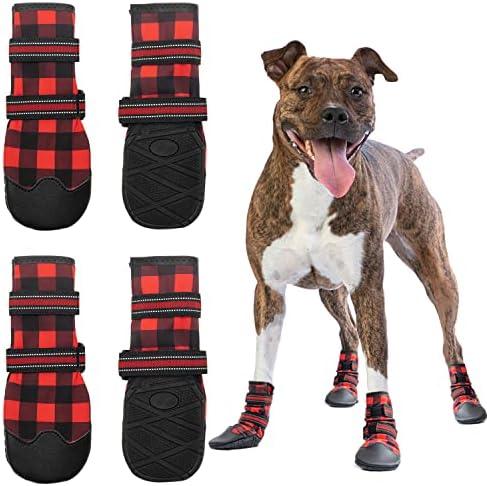 FLYSTAR Dog Shoes for Medium Large Dogs, Waterproof Anti-Slip Rain/Snow Winter Warm Outdoor Dog Boots, Adjustable Reflective Rubber Sole Paw Protector Dog Shoes for Running Hiking Walking,etc., Size: #6 ( Paw Width: 1.5" -2.3")