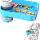 Car Seat Snack Tray for Kids, Mess-Free Square Travel Tray Cup Holder Snack Tray, Durable Car Food Tray for Toddlers, Universal Fit Kids Travel Road Trip Essentials (Sky Blue)