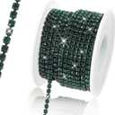 10 Yards 3 MM Rhinestone Chain Trim Crystal Rhinestone Close Chain Trim for Sewing Crafts, DIY Decoration, Jewelry, Clothing, Shoes (Dark Green-1)