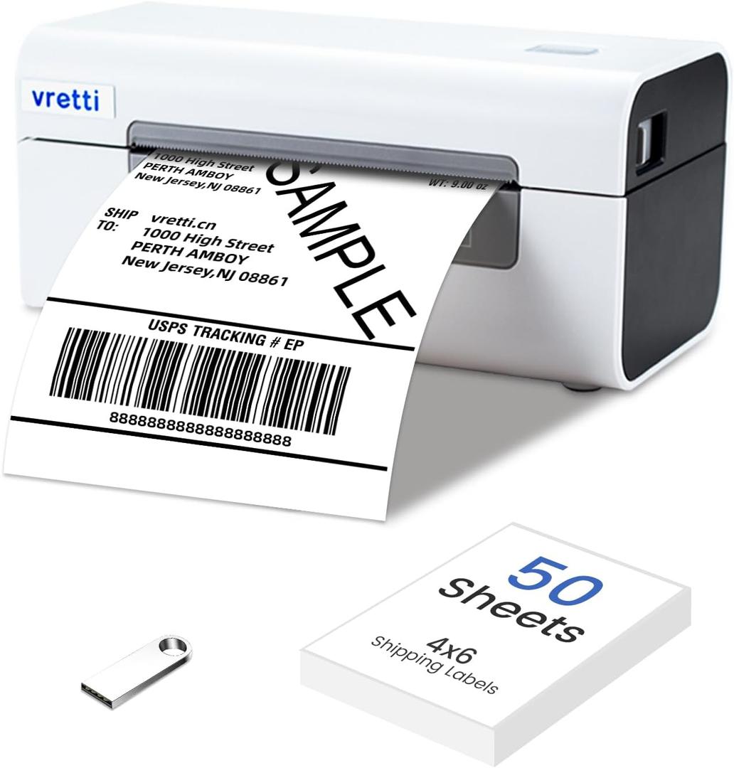 vretti Thermal Shipping Label Printer, 4x6 USB Shipping Label Printer for Small Business, Compatible with Mac, Windows, Linux