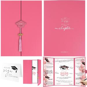 2 x kockuu 2026 Graduation Guest Book Signature Board, Pink Class of 2026 Graduation Sign in Book to Sign Decor for Grad Party High School College Grad Gifts