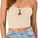 Vrtige Women's Sexy Tube Top Strapless Tie Front Sleeveless Knit Crop Cami Top (XL)