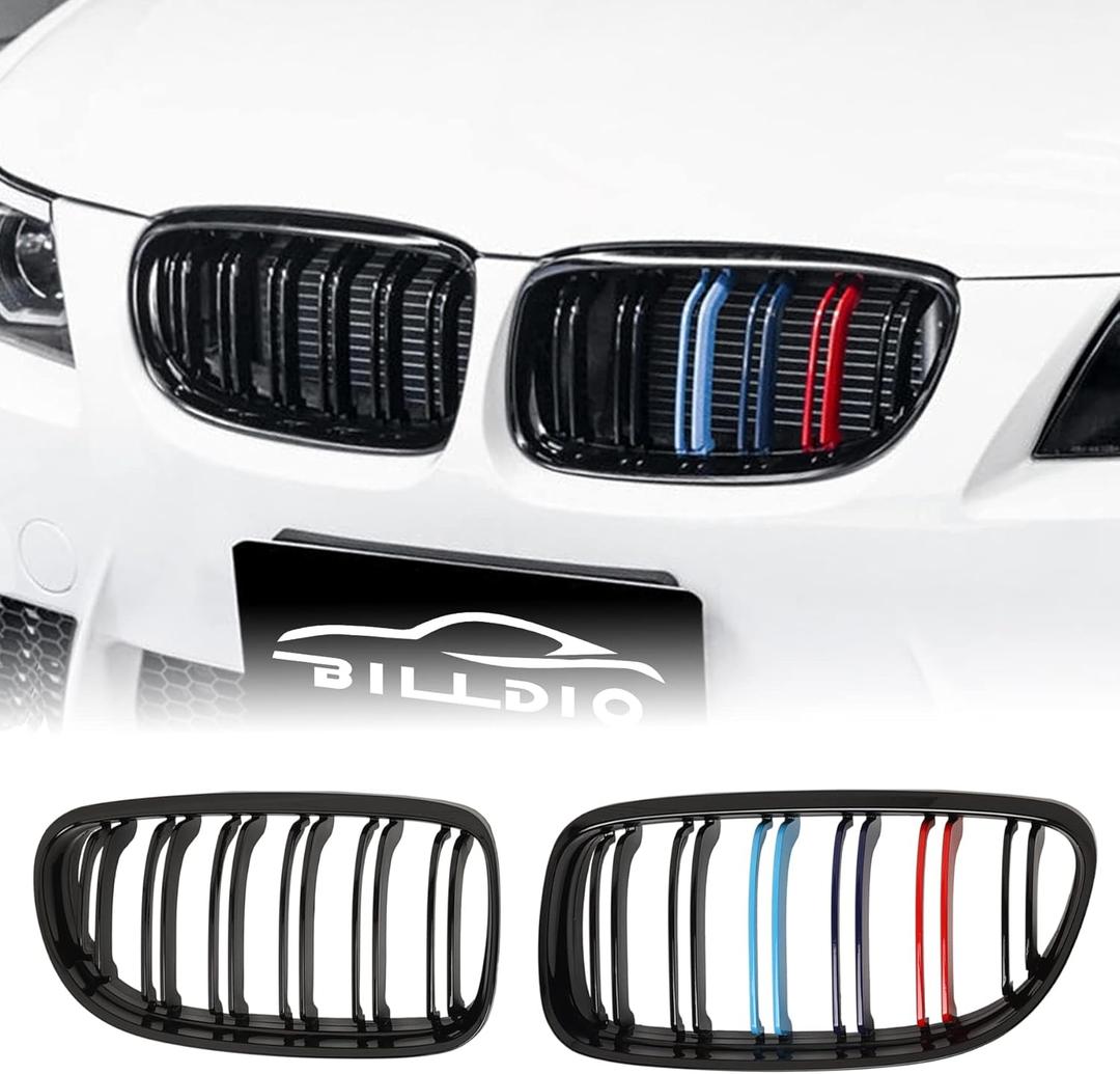 E90 Grille,Front Kidney M Color Grill Compatible with 2009-2011 BMW 3 series E90 323i 328i 328xi 335d 335i 335xi Sedan LCIE91 328i 328xi Touring LCI,Double Slats 2Pcs (2009-2011 E90, Double Slats & M Color)