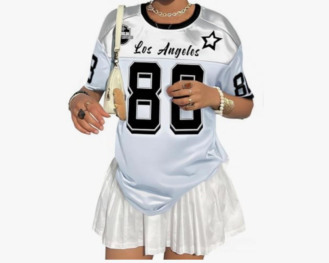 Jersey Shirts for Women Number Graphic Oversized Tee Shirt Y2k Tshirts Crewneck Casual Streetwear Tees XL