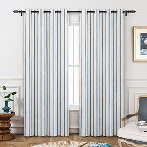 DriftAway Farmhouse Linen Blend Blackout Curtains 84 Inches Long for Bedroom Vertical Striped Printed Linen Curtains Thermal Insulated Lined Treatments for Living Room 2 Panels W40 x72 x 2 Navy