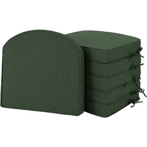 Outdoor Chair Cushions, Fade-Resistant & Water-Resistant, D Shaped Patio Furniture Seat Chair Pads Replacement with Ties, Non-Slip Bottom, Removable Cover, Set of 6, 18.5 x 16 Inch, Olive Green