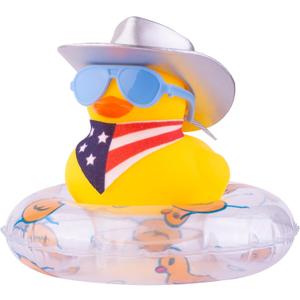 Yellow Duck Car Ornaments Rubber Duck Car Dashboard Decorations with Mini Cowboy Hat Scarf Sunglasses Swim Ring Necklace for Car Dashboard Decoration(Q28)