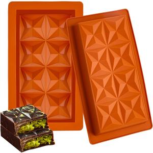 2 PCS Silicone Dubai Chocolate Bar Molds, 1 Inch Deep Stuffed Bar Mold Thick Large Slilicone for Filling Pistachio Chocolate Bar