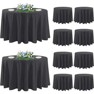 DAKKIONY 10 Pack Round Tablecloth Black 120 Inch, Stain Resistant and Wrinkle Polyester Fabric, Washable Table Cover for Kitchen Dining, Wedding, Buffet Table, Holiday Party