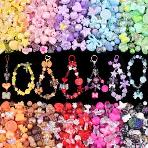 Assorted 500PCS 10 Colors Mixed Acrylic Beads for Bracelet Making, Flower Bow Butterfly GummyBear Aesthetic Bracelet Charms,Cute Beads for Jewelry Making DIY Necklace Keychain Phone Charm (10 COLOR SERIES-PINK+PURPLE+GREEN+BLUE+YELLOW+RED+ROSE PINK+BLACK+ORANGE+BROWN)